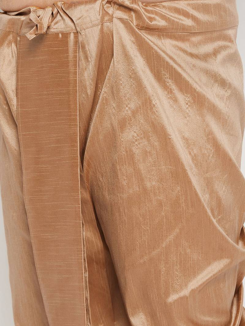 Men's blue and rose gold silk blend kurta and dhoti set