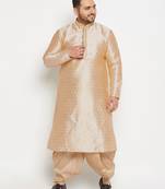 Men's beige and gold silk blend kurta and dhoti set