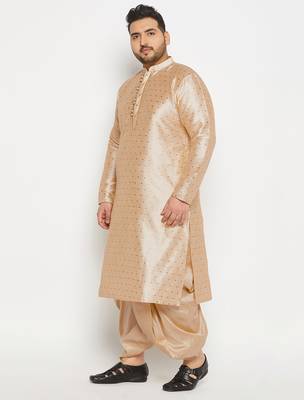 Men's beige and gold silk blend kurta and dhoti set 2