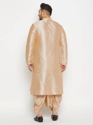 Men's beige and gold silk blend kurta and dhoti set 3