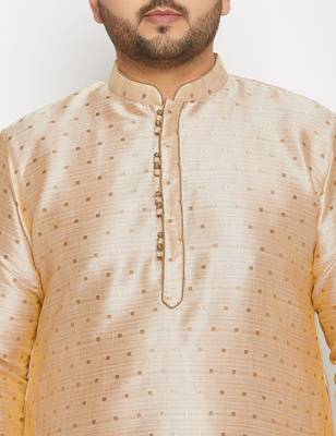 Men's beige and gold silk blend kurta and dhoti set 4