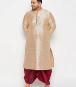 Men's beige and maroon silk blend kurta and dhoti set