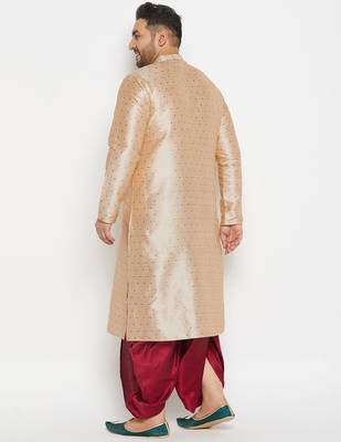 Men's beige and maroon silk blend kurta and dhoti set 3