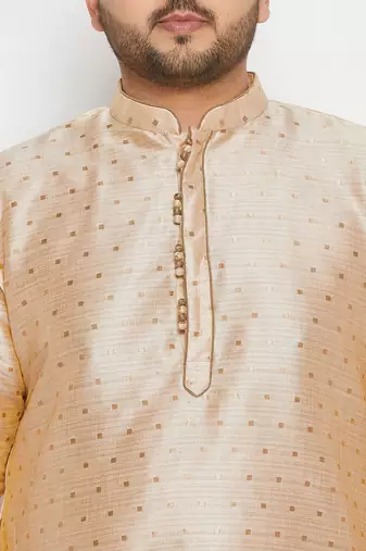 Men's beige and maroon silk blend kurta and dhoti set