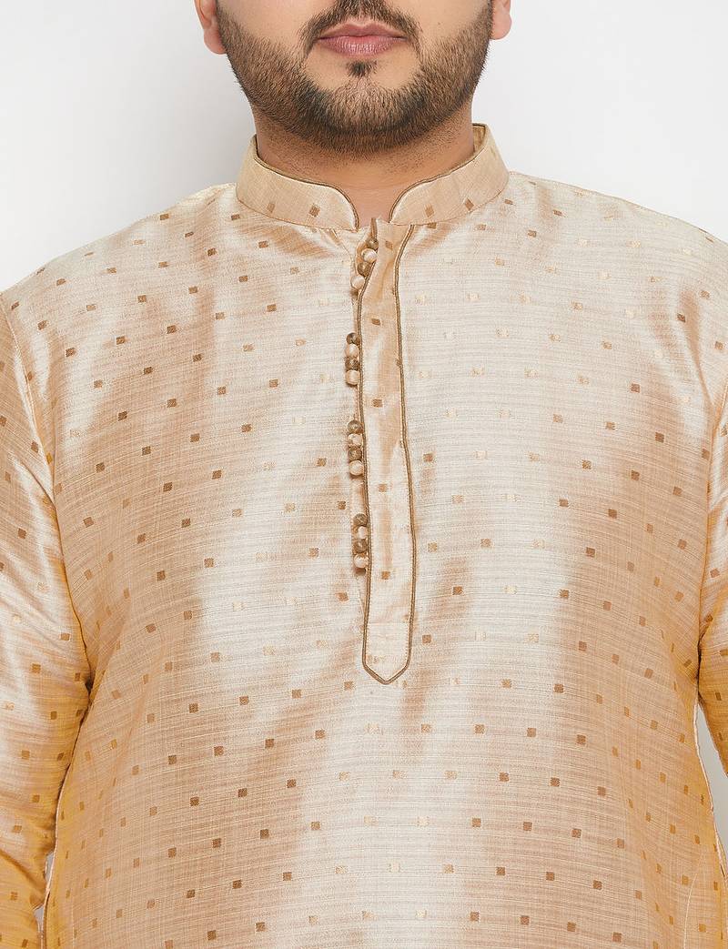 Men's beige and maroon silk blend kurta and dhoti set