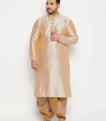 Men's beige and rose gold silk blend kurta and dhoti set