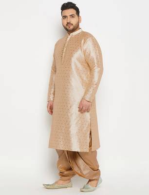 Men's beige and rose gold silk blend kurta and dhoti set 2