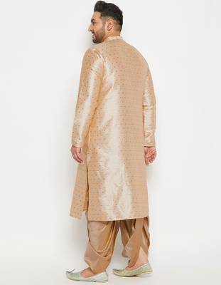 Men's beige and rose gold silk blend kurta and dhoti set 3