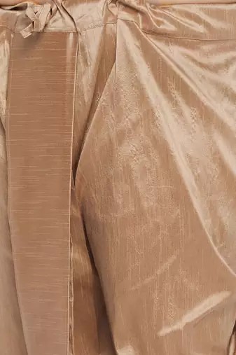 Men's beige and rose gold silk blend kurta and dhoti set