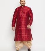 Men's maroon and gold silk blend kurta and dhoti set
