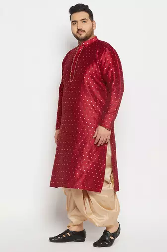 Men's maroon and gold silk blend kurta and dhoti set