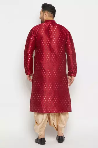 Men's maroon and gold silk blend kurta and dhoti set