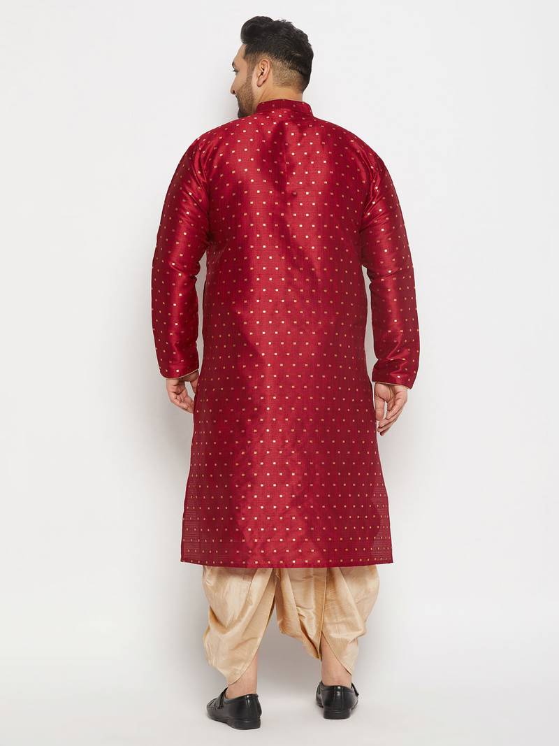 Men's maroon and gold silk blend kurta and dhoti set