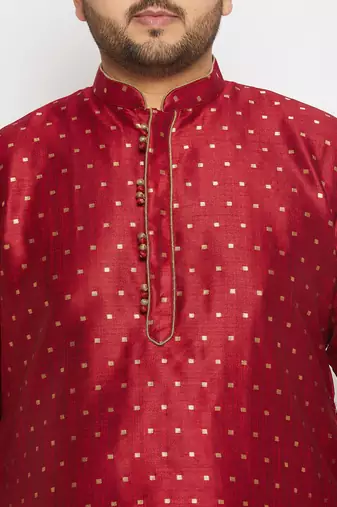Men's maroon and gold silk blend kurta and dhoti set