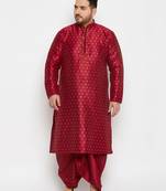 Men's maroon silk blend kurta and dhoti set