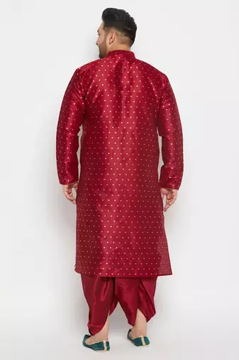 Men's maroon silk blend kurta and dhoti set