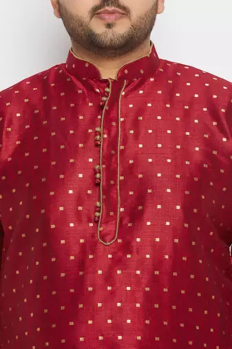 Men's maroon silk blend kurta and dhoti set
