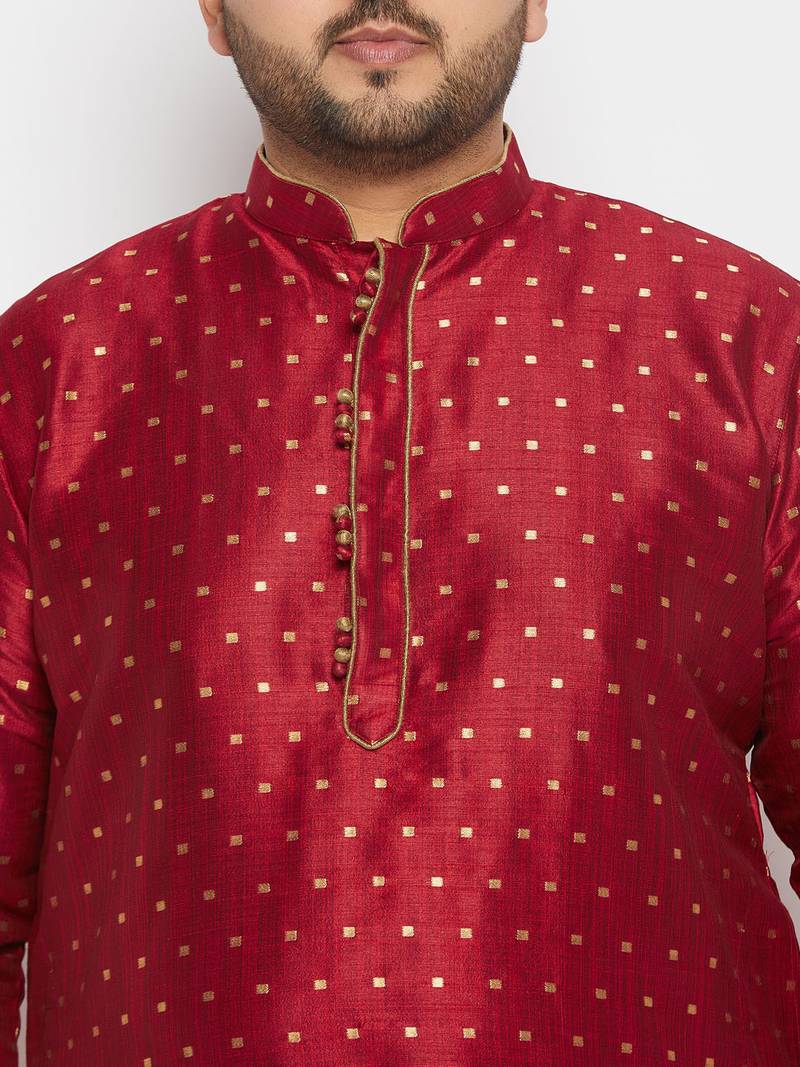 Men's maroon silk blend kurta and dhoti set