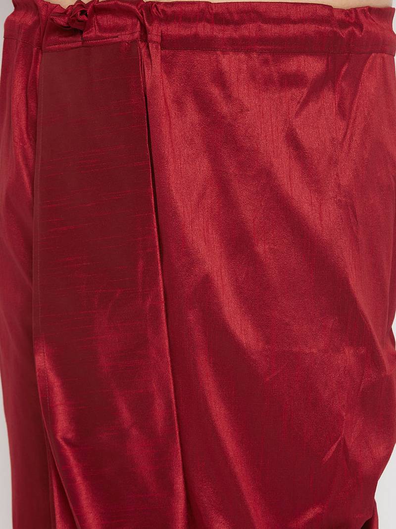 Men's maroon silk blend kurta and dhoti set