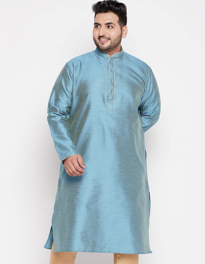 Men's aqua blue silk blend kurta