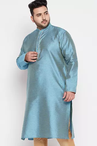 Men's aqua blue silk blend kurta