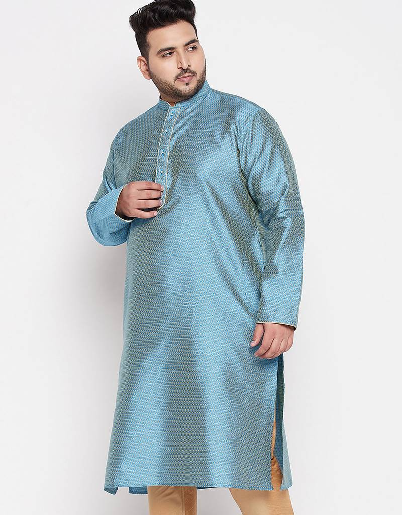 Men's aqua blue silk blend kurta