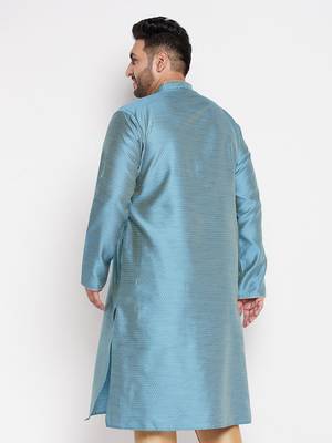 Men's aqua blue silk blend kurta 3