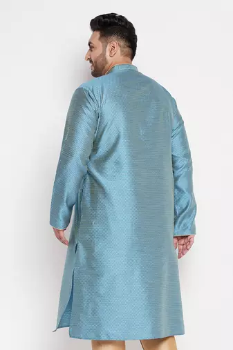 Men's aqua blue silk blend kurta