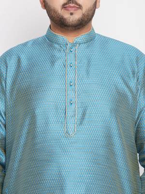 Men's aqua blue silk blend kurta 4