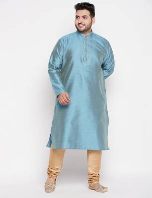 Men's aqua blue silk blend kurta 5
