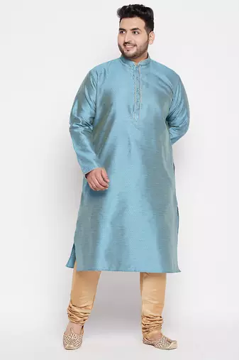 Men's aqua blue silk blend kurta