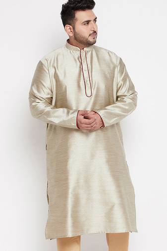 Men's beige silk blend kurta