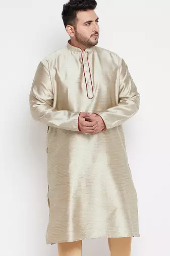 Men's beige silk blend kurta