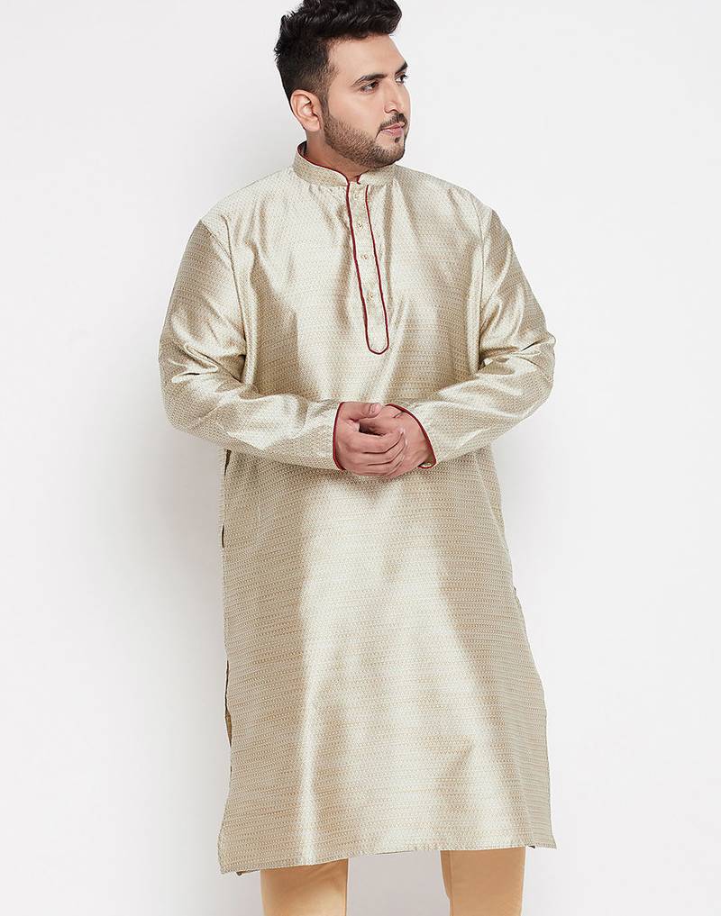 Men's beige silk blend kurta