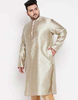 Men's beige silk blend kurta 2