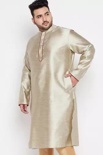 Men's beige silk blend kurta