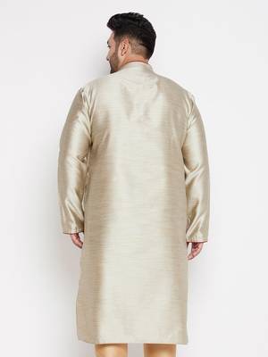 Men's beige silk blend kurta 3