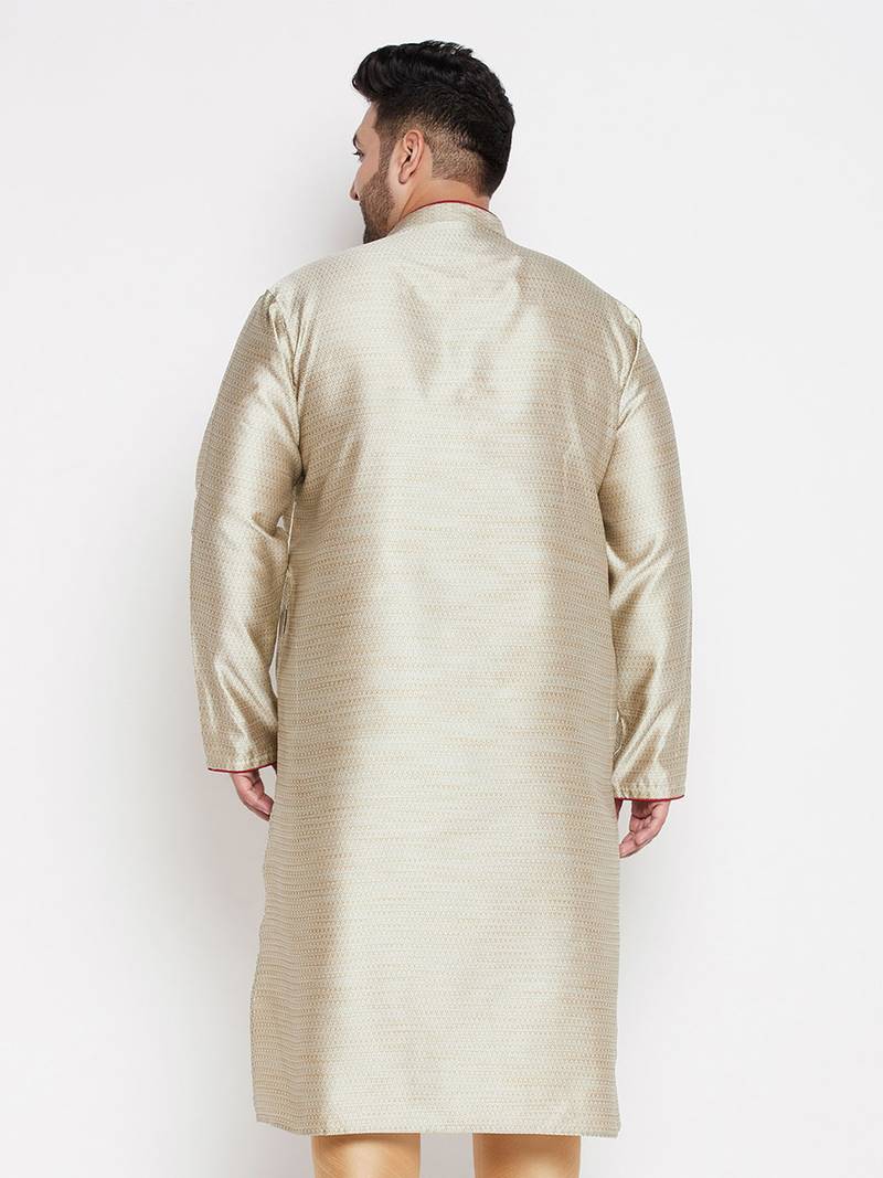 Men's beige silk blend kurta
