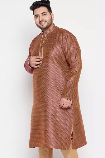 Men's maroon silk blend kurta