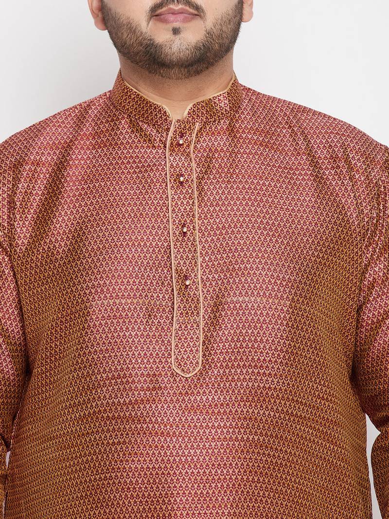 Men's maroon silk blend kurta