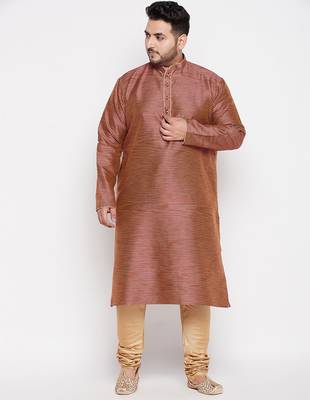 Men's maroon silk blend kurta 5