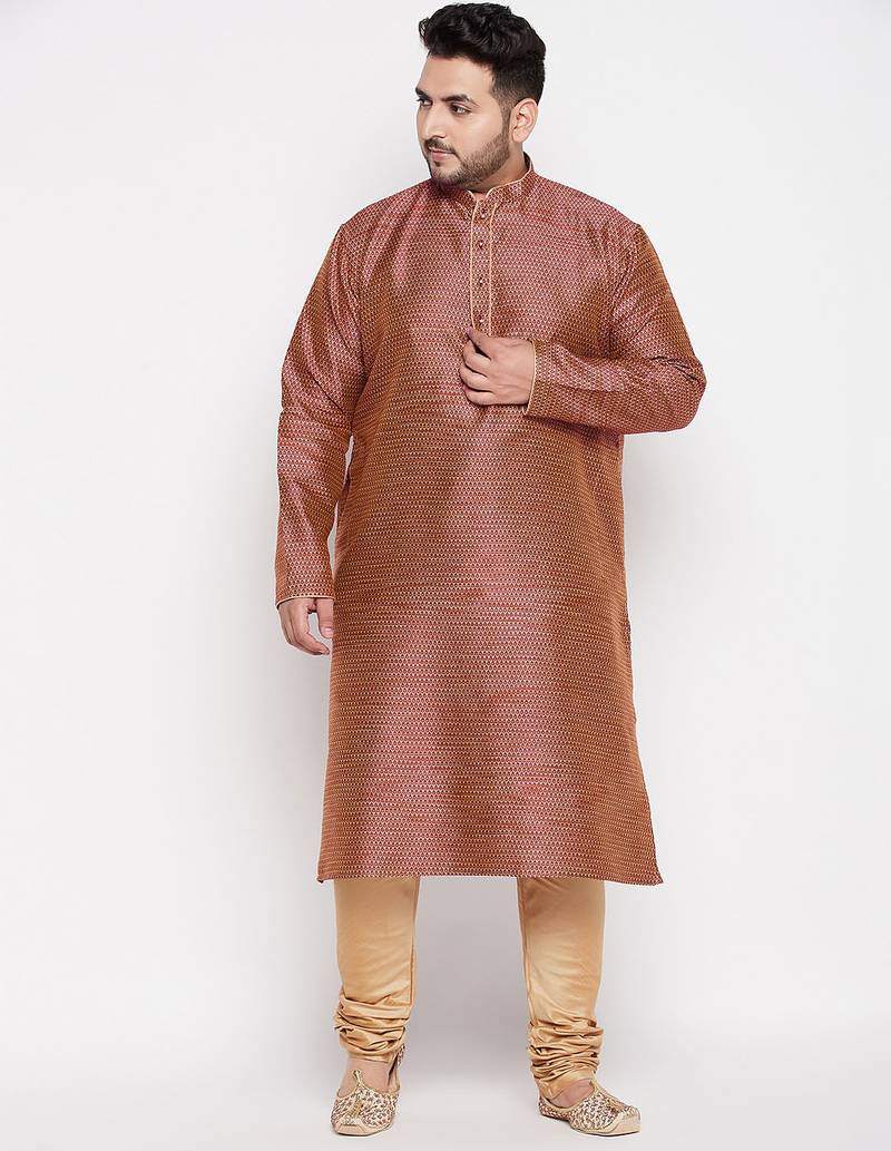 Men's maroon silk blend kurta