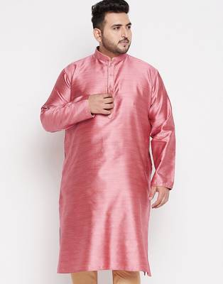 Men's pink silk blend kurta 1