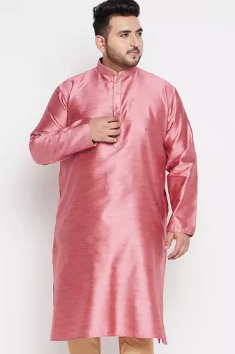 Men's pink silk blend kurta