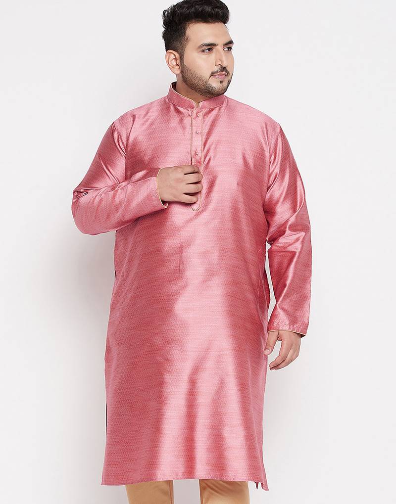 Men's pink silk blend kurta