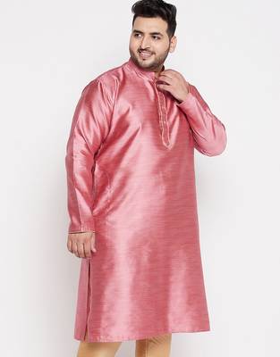 Men's pink silk blend kurta 2