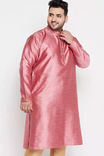 Men's pink silk blend kurta