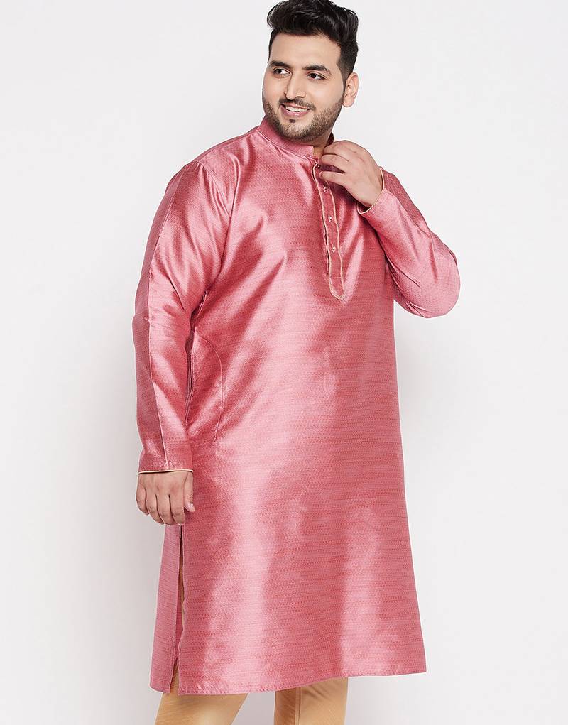 Men's pink silk blend kurta