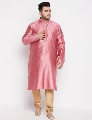 Men's pink silk blend kurta 5