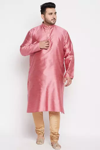 Men's pink silk blend kurta